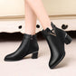 2021 Winter Women's Ankle Boots Black Plus Cotton Warm PU Leather - Executive-Skincare