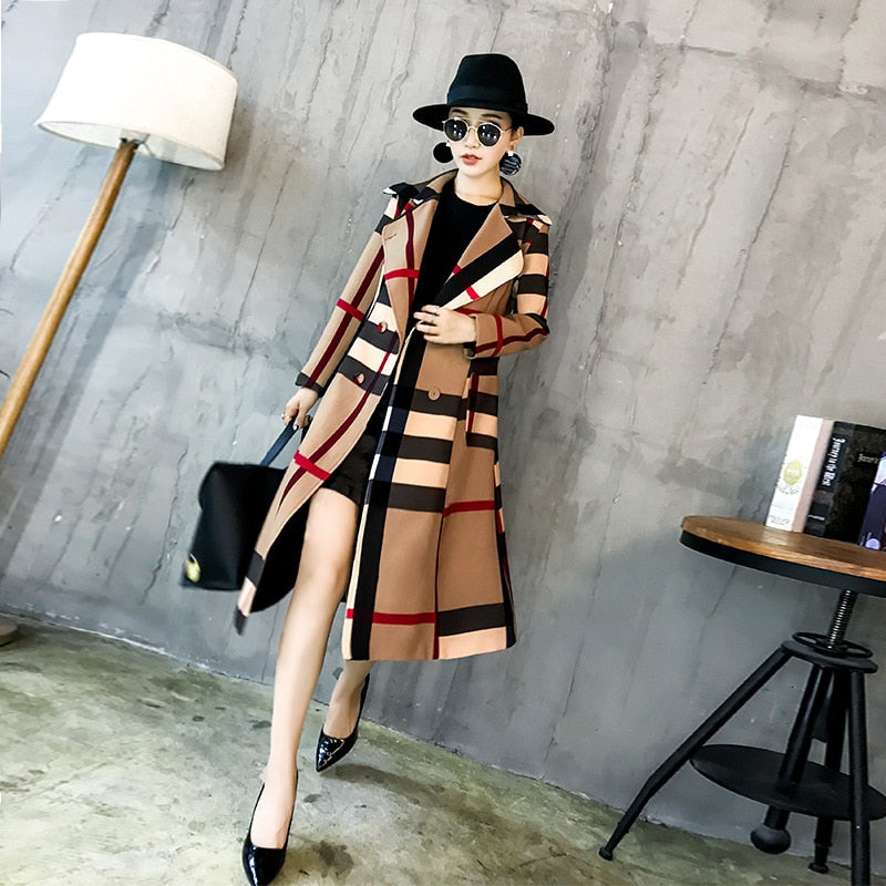 2021 American Women's Autumn And Winter New Plaid Lapel Mid Length - Executive-Skincare