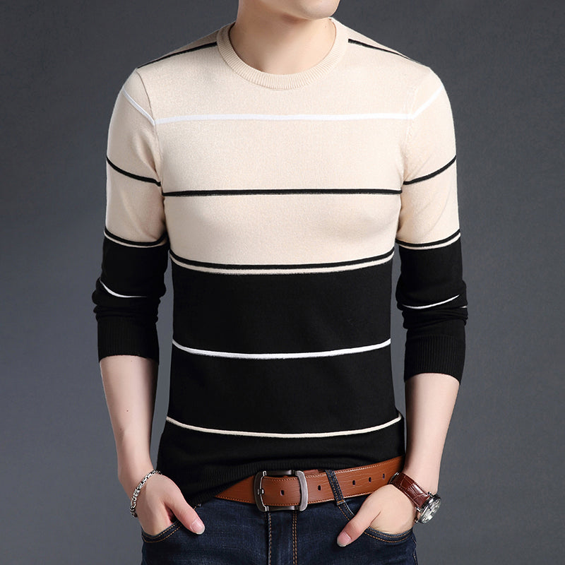 2022 New Fashion Brand Sweater Mens Pullover Striped Slim Fit Jumpers - Executive-Skincare