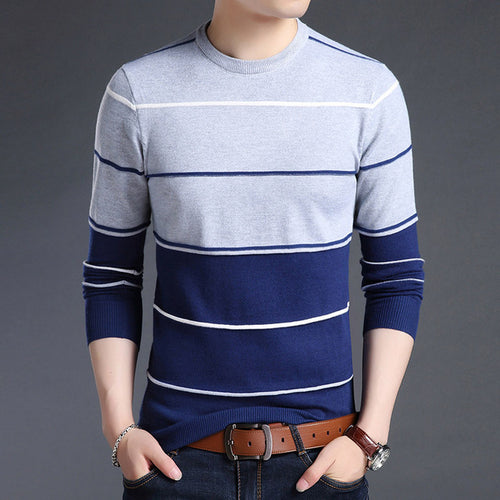 2022 New Fashion Brand Sweater Mens Pullover Striped Slim Fit Jumpers - Executive-Skincare