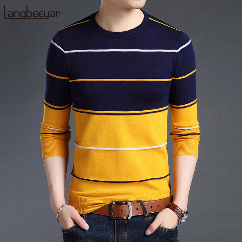 2022 New Fashion Brand Sweater Mens Pullover Striped Slim Fit Jumpers - Executive-Skincare