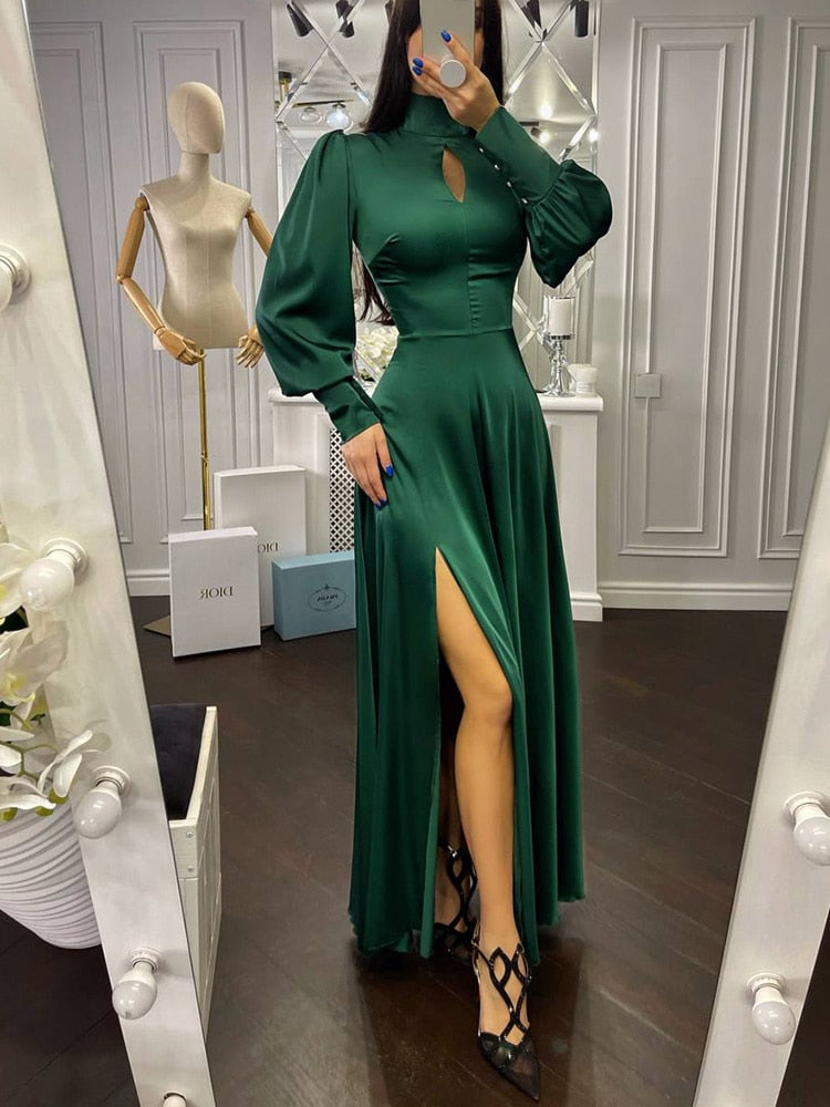 2023 Women V-neck Lace-up Long Party Dress Spring Autumn Solid Full