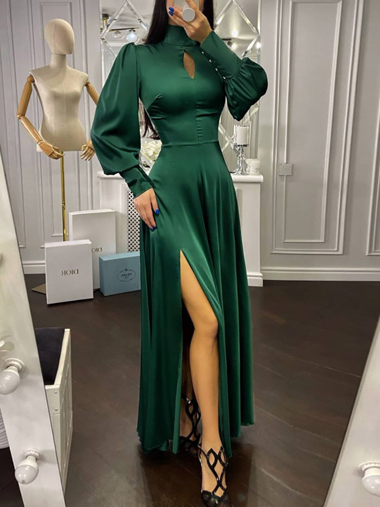 2023 Women V-neck Lace-up Long Party Dress Spring Autumn Solid Full