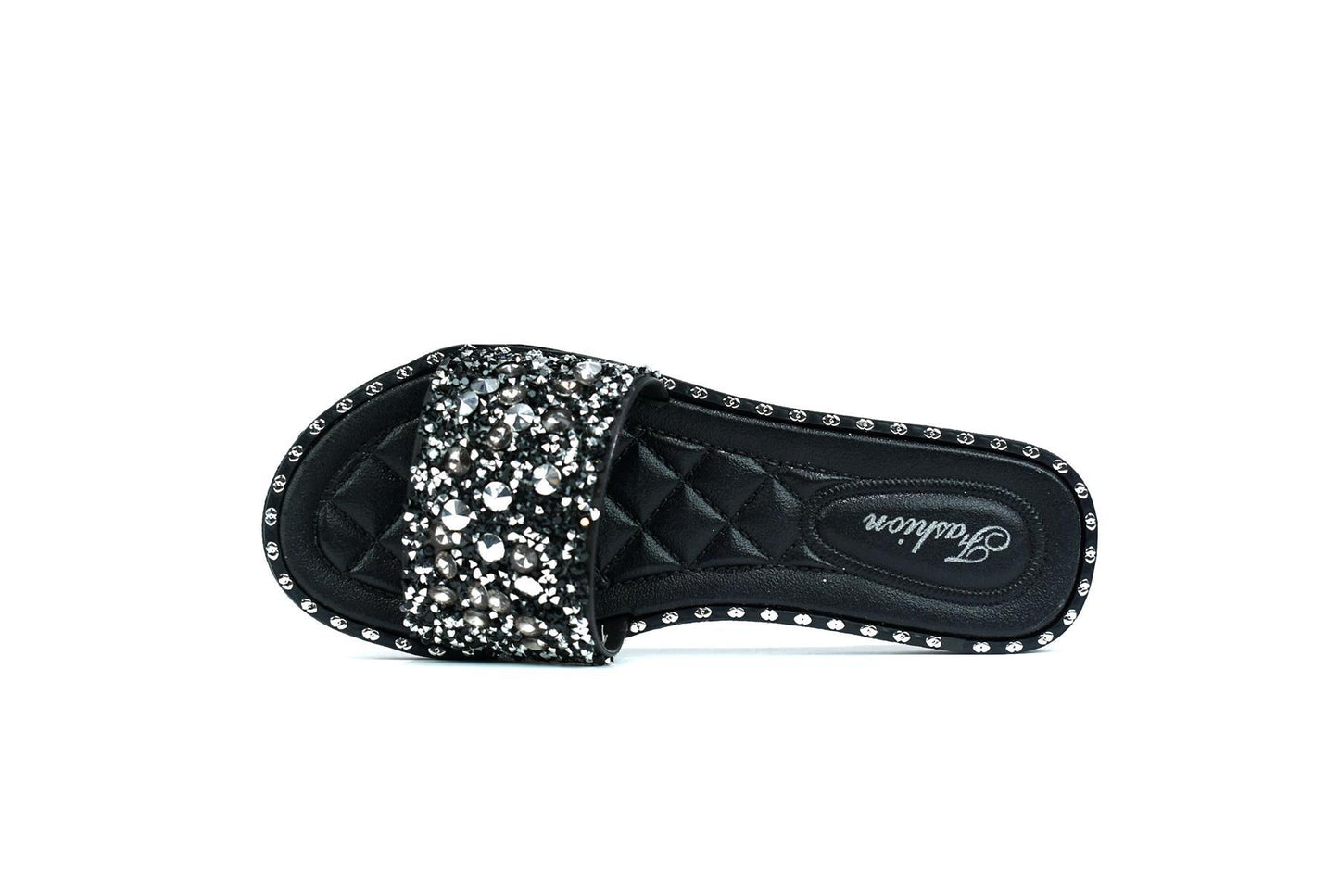 Women's Single Platform Glitter Sliders Black - Executive-Skincare