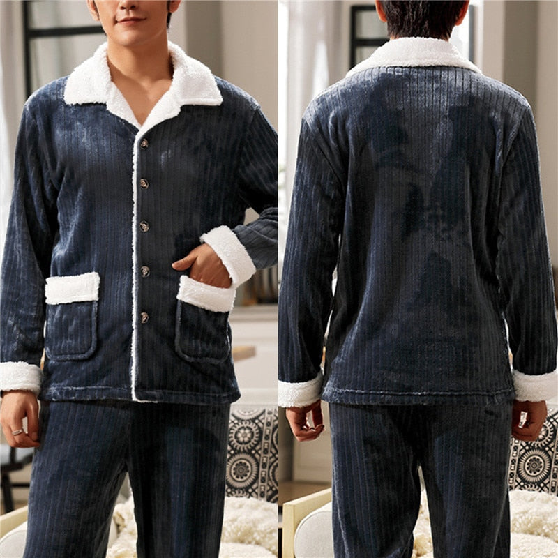 Mens Coral Fleece Sleepwear Pajamas - Executive-Skincare