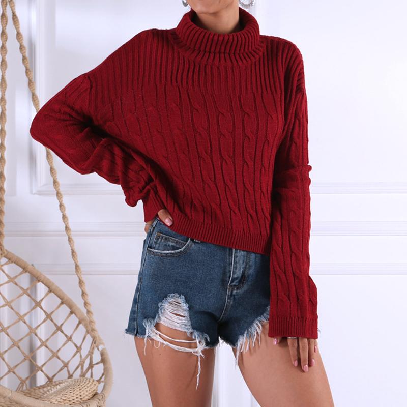 Wine red knitted turtleneck jumper christmas sweater Winter - Executive-Skincare