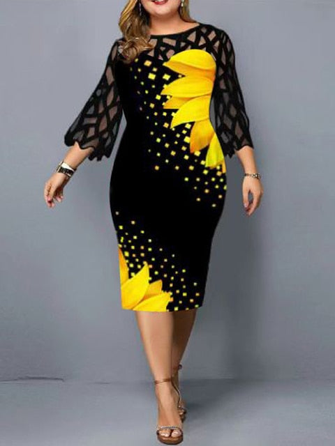 Plus Size Elegant Print Pencil Dress - Executive-Skincare