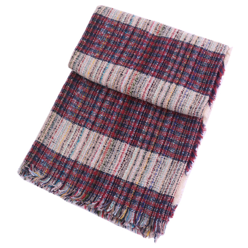 Ladies Circle Gauze Plaid Bristle Square Scarf - Executive-Skincare