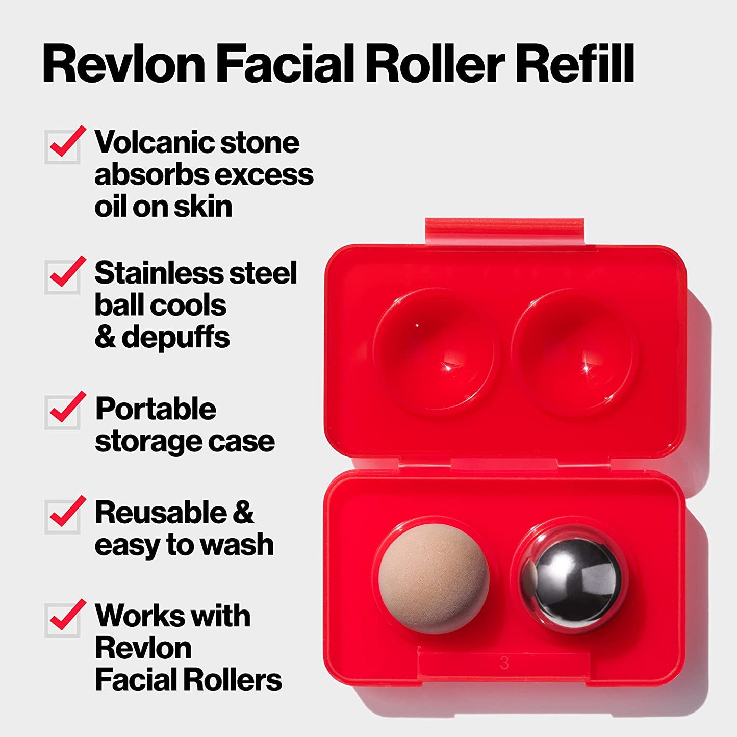 Oil Absorbing & Cooling Facial Roller Refill Pack with Volcanic & Stainless Steel Stones in Storage Case, Eco-Friendly, Easy to Clean, 1 Count