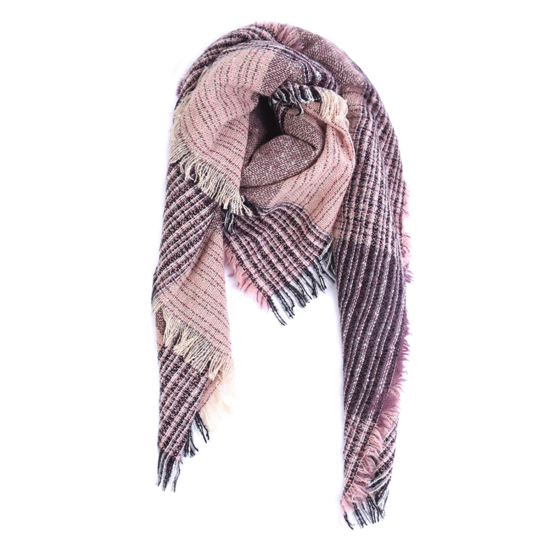 Ladies Circle Gauze Plaid Bristle Square Scarf - Executive-Skincare