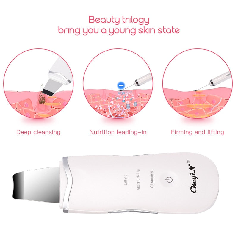 Ultrasonic Skin Scrubber Skin Peeling Extractor Facial Deep Cleaning Beauty Device + Skin Rejuvenation Nano Face Mist Steamer 40 - Executive-Skincare