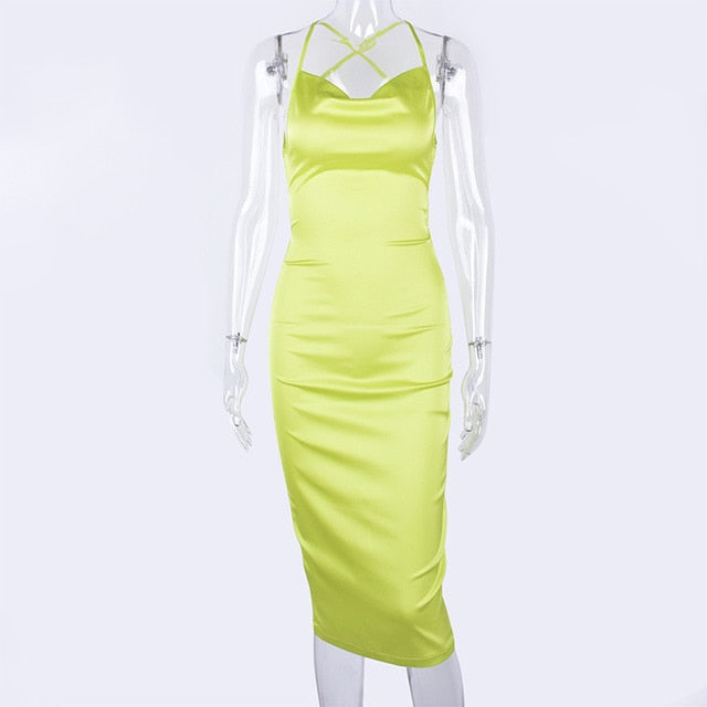 Neon Satin Lace Up Dress - Executive-Skincare