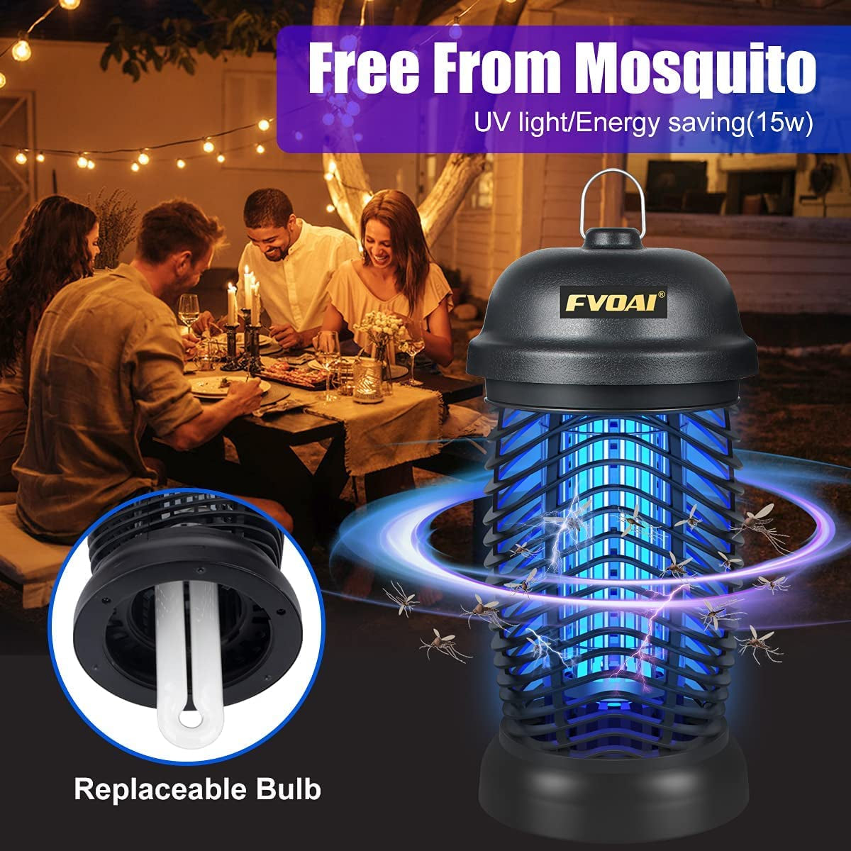 Bug Zapper Outdoor, Electronic Mosquito Zapper Fly Zapper for Outdoor and Indoor (Black)