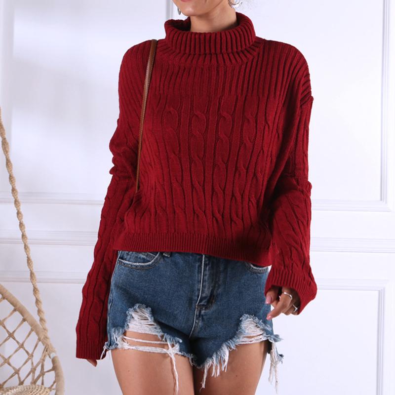 Wine red knitted turtleneck jumper christmas sweater Winter - Executive-Skincare