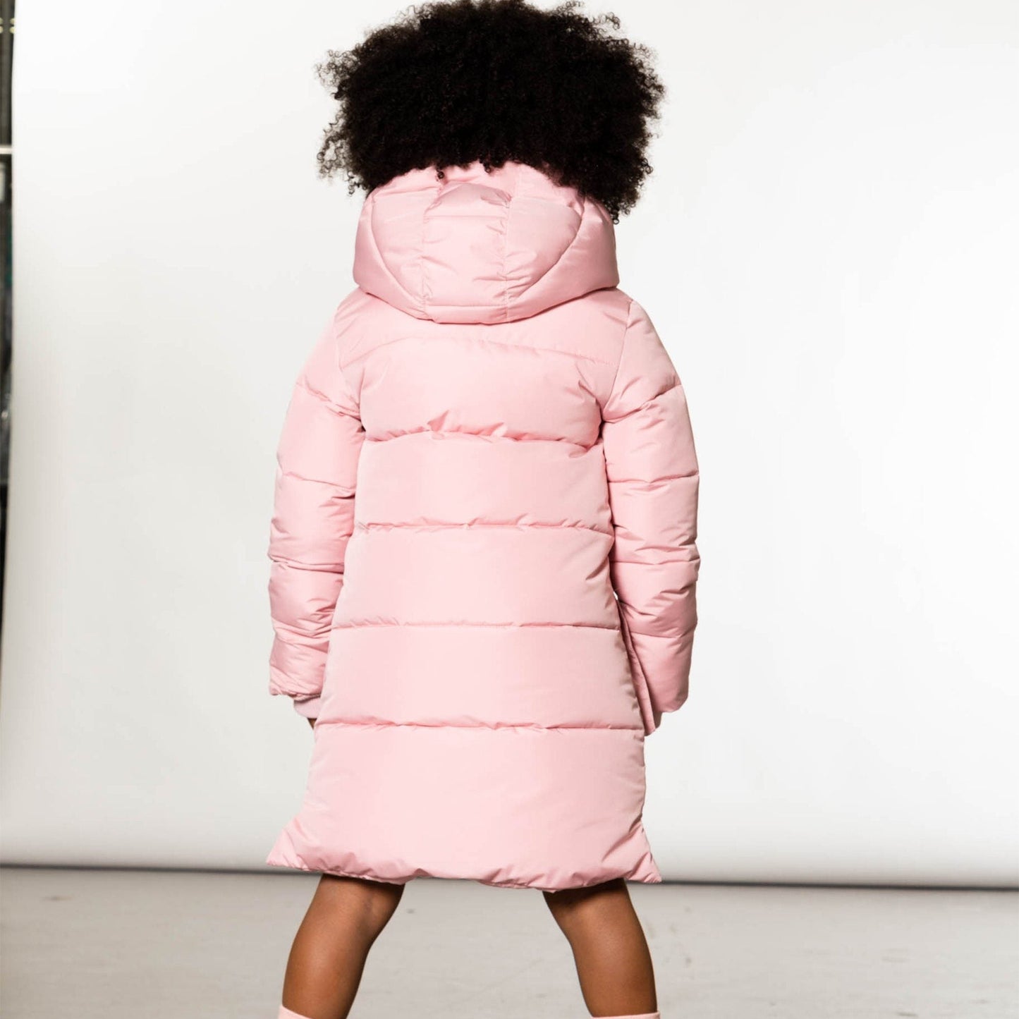 Light Pink Hooded Winter Puffer Long Coat With Pockets - Executive-Skincare