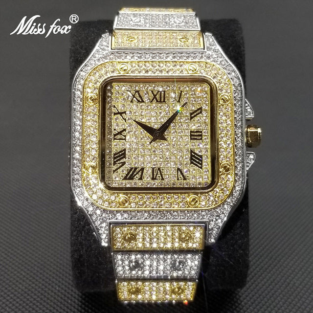 MISSFOX Ice Out Square Watch For Men Top Brand Luxury Full Diamond Mens Watches Ultra Thin Waterproof Hip Hop Clock - Executive-Skincare