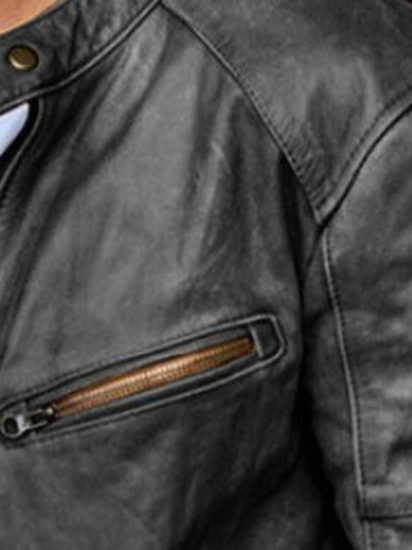 Men's PU Leather Jacket Men's Stand Collar Punk Men's Jacket - Executive-Skincare