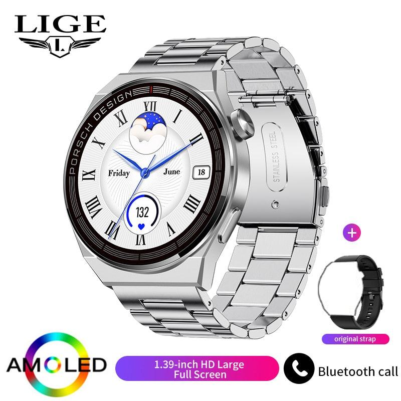 LIGE New Smart Watch Men AMOLED 390*390 HD Screen Always Display Time Fitness Bracelet Waterproof Stainless Steel Smartwatch Men - Executive-Skincare