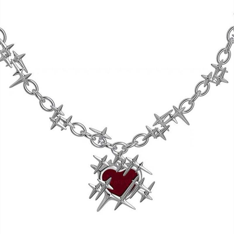 Red Thorns Love Heart Necklace and Earrings - Executive-Skincare