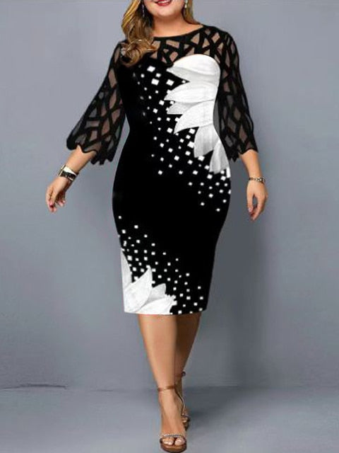 Plus Size Elegant Print Pencil Dress - Executive-Skincare