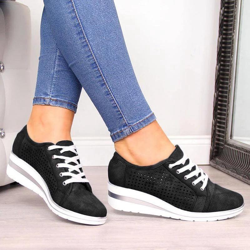 Wedge Shoes Summer Autumn Casual Canvas Sneakers Breathable Platform Sneakers Meddle Heel Pointed Toe Air Mesh Shoe - Executive-Skincare