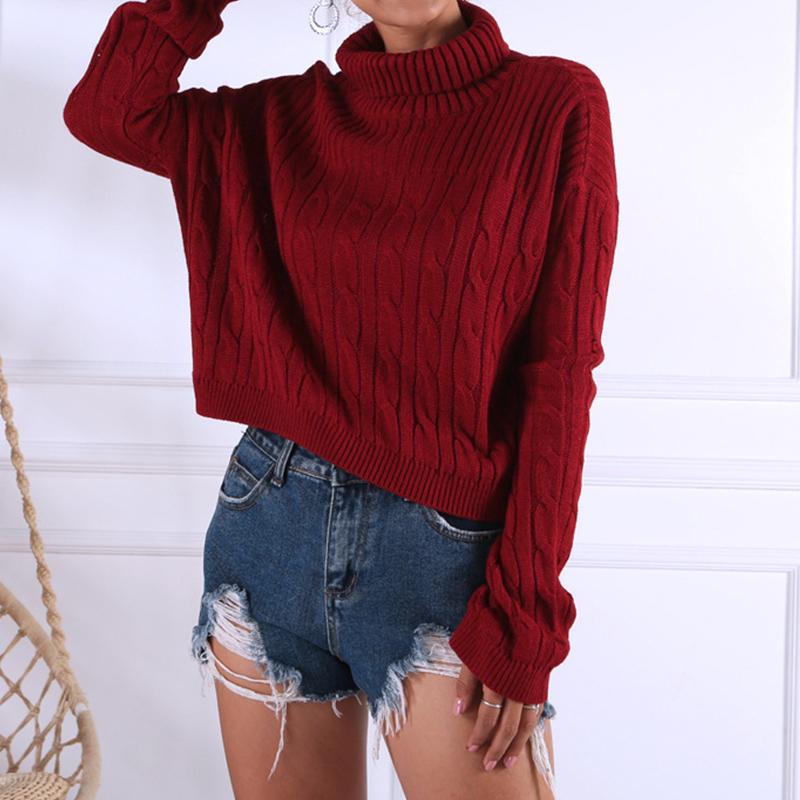 Wine red knitted turtleneck jumper christmas sweater Winter - Executive-Skincare