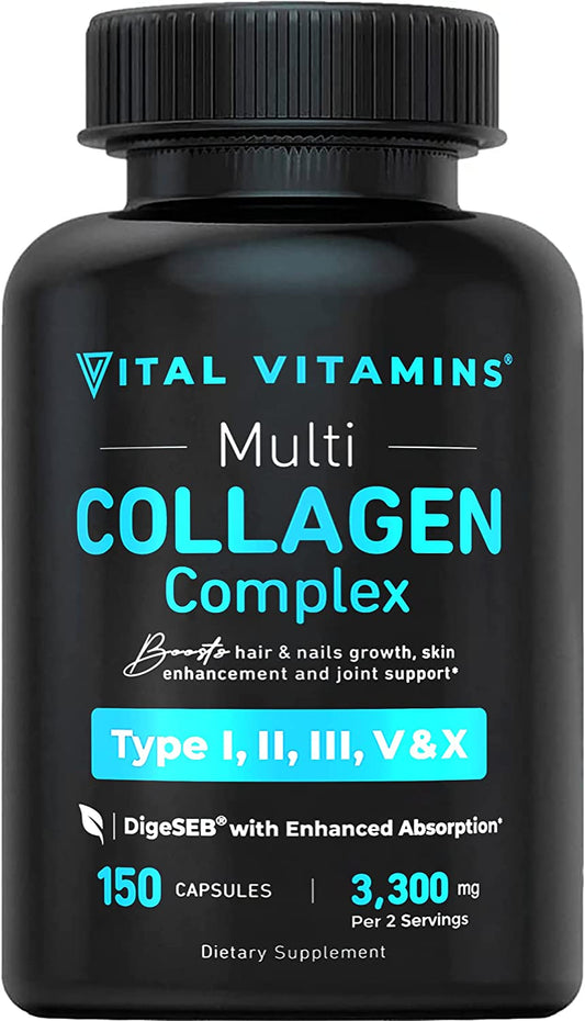 Multi Collagen Complex - Type I, II, III, V, X, Grass Fed, Non-Gmo, 150 Capsules