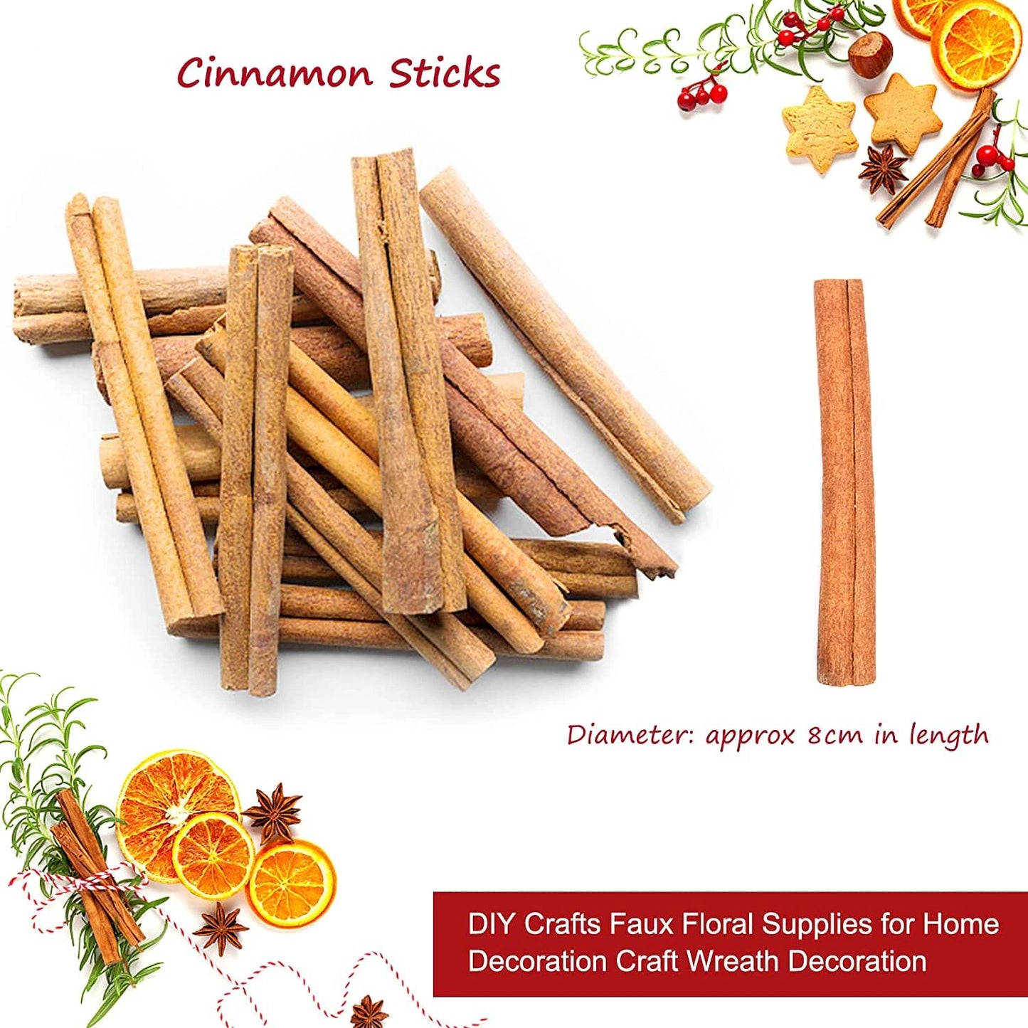 10Pcs/Set Cinnamon Sticks DIY Crafts Faux Floral Supplies for Home Decoration Craft Wreath Decoration