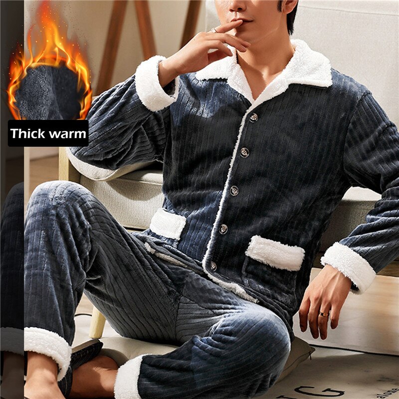 Mens Coral Fleece Sleepwear Pajamas - Executive-Skincare