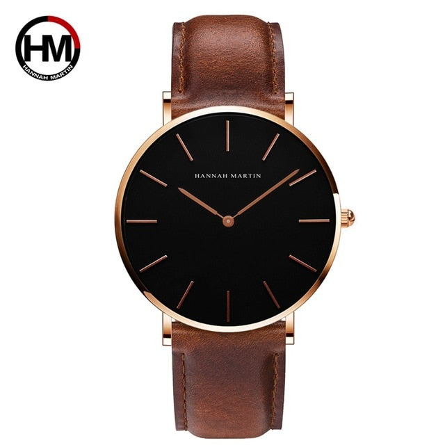 Dropshipping High Quality Rose Gold Dial Watch Men Leather Waterproof Wristwatch Women Dress Fashion Japan Quartz Movement Saat - Executive-Skincare