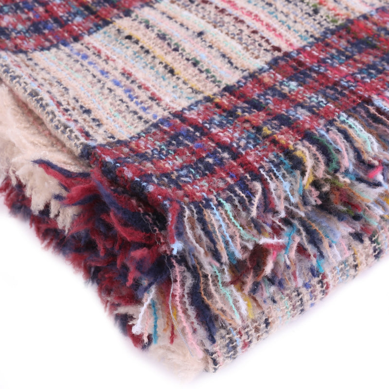 Ladies Circle Gauze Plaid Bristle Square Scarf - Executive-Skincare