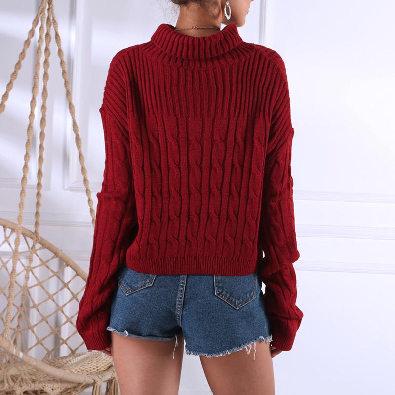 Wine red knitted turtleneck jumper christmas sweater Winter - Executive-Skincare