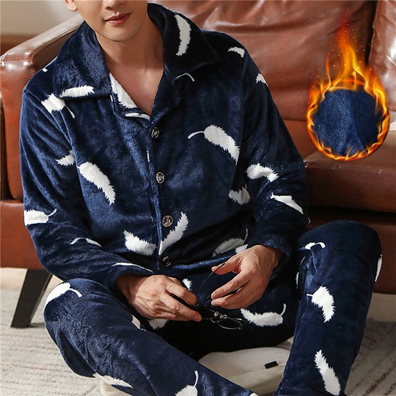 Mens Coral Fleece Sleepwear Pajamas - Executive-Skincare