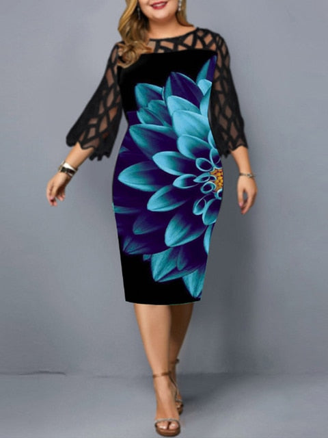 Plus Size Elegant Print Pencil Dress - Executive-Skincare