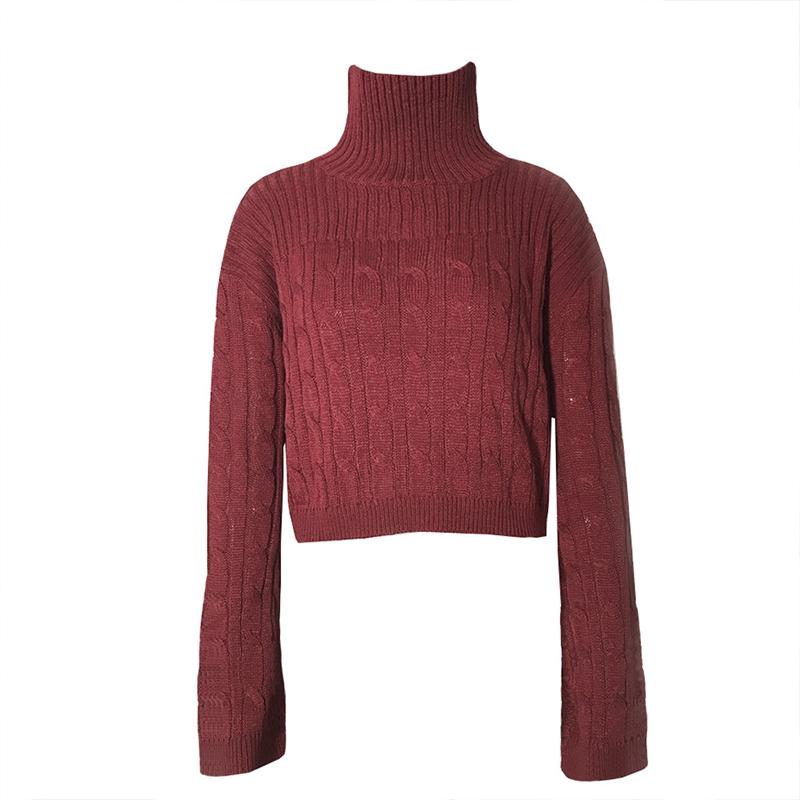 Wine red knitted turtleneck jumper christmas sweater Winter - Executive-Skincare