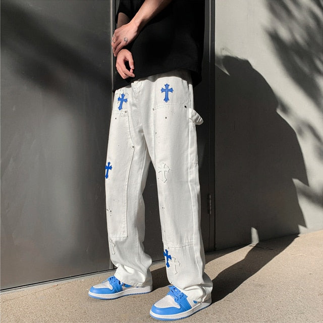 Baggy Printed Denim Pants - Executive-Skincare