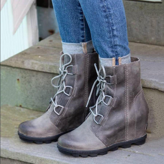 Women Color Matching Lace Up Martin Boots - Executive-Skincare