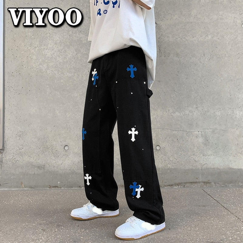 Baggy Printed Denim Pants - Executive-Skincare