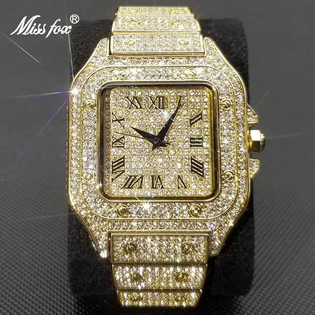 MISSFOX Ice Out Square Watch For Men Top Brand Luxury Full Diamond Mens Watches Ultra Thin Waterproof Hip Hop Clock - Executive-Skincare