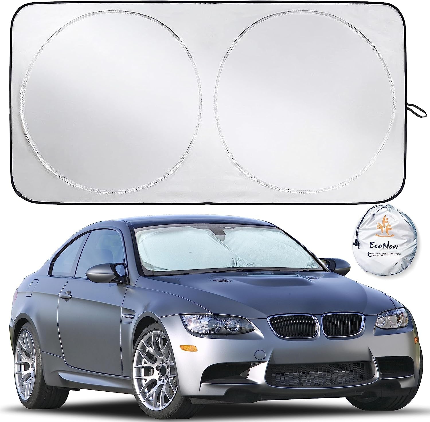 Car Windshield Sun Shade Reflector Sunshade Offers Ultimate Protection for Car Interior | Cool Car Reflective Sun Blocker Fits Small Sedans, Mini Suvs, & Hatchbacks | Medium (64X32 Inches)