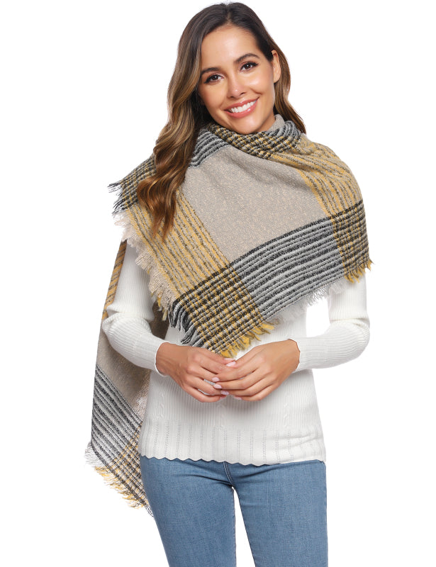 Ladies Circle Gauze Plaid Bristle Square Scarf - Executive-Skincare