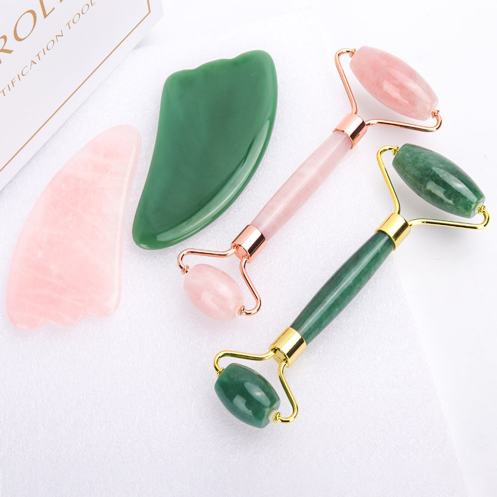 Jade Roller  Face Massager Lifting Natural Jade Facial Massage Roller Stone Skin Massage Beauty Care Set Box - Executive-Skincare