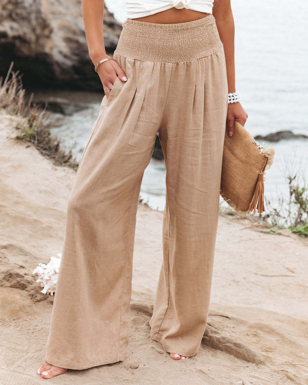 Désir Linen Trousers - Pantalona Model with Pockets and Elastane Coz - Executive-Skincare