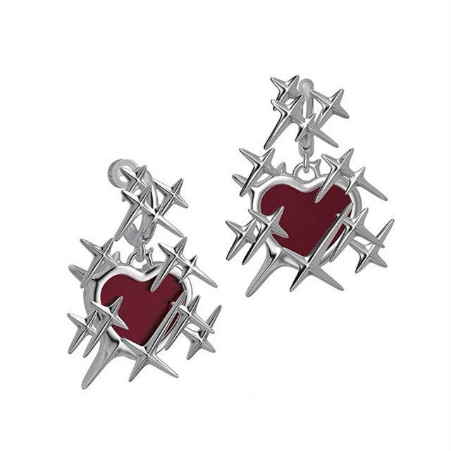 Red Thorns Love Heart Necklace and Earrings - Executive-Skincare