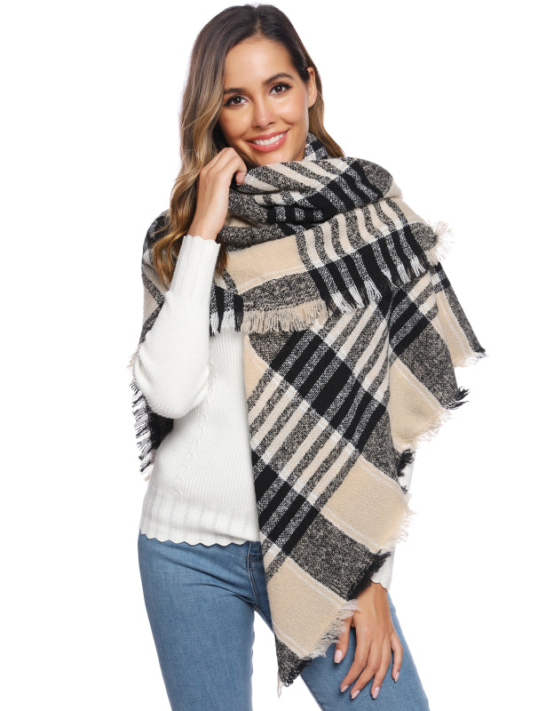 Ladies Circle Gauze Plaid Bristle Square Scarf - Executive-Skincare