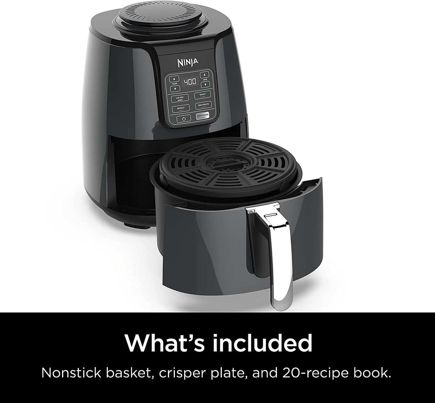 Ninja AF101 Air Fryer That Crisps, Roasts, Reheats, & Dehydrates, for Quick, Easy Meals, 4 Quart Capacity, & High Gloss Finish, Grey