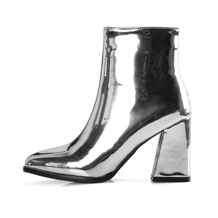 Patent Leather Fabric Pointed Thick Heel High-heel Zipper - Executive-Skincare