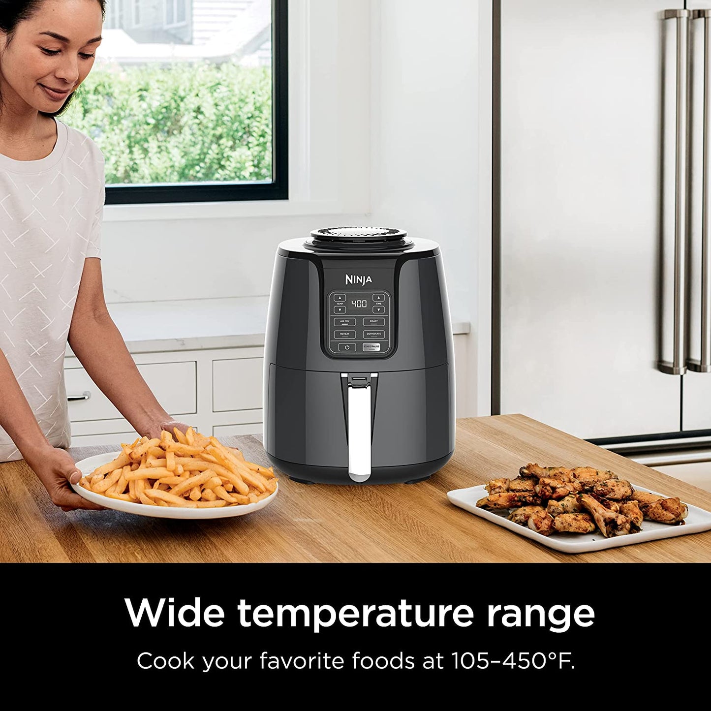 Ninja AF101 Air Fryer That Crisps, Roasts, Reheats, & Dehydrates, for Quick, Easy Meals, 4 Quart Capacity, & High Gloss Finish, Grey