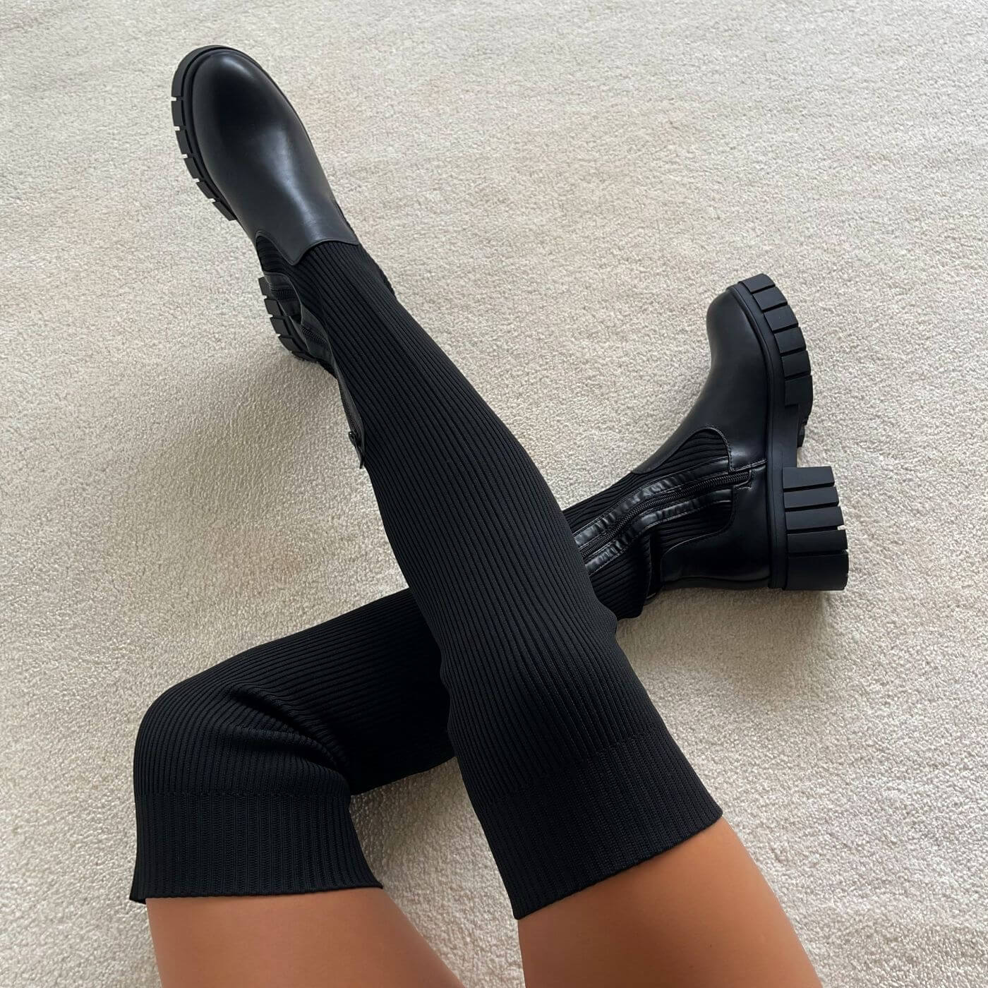 Thigh High Stretch Knit Boots - Executive-Skincare