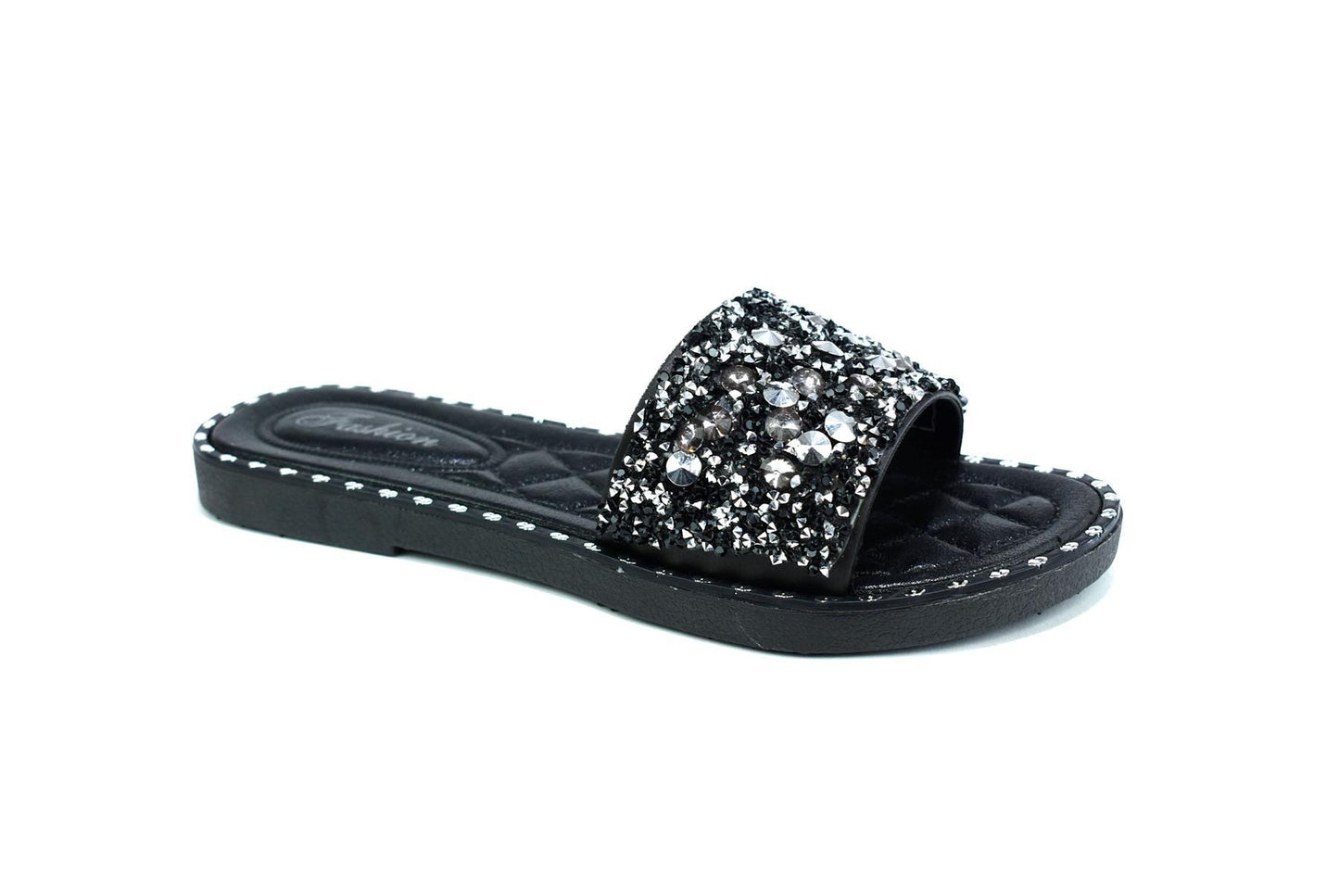 Women's Single Platform Glitter Sliders Black - Executive-Skincare